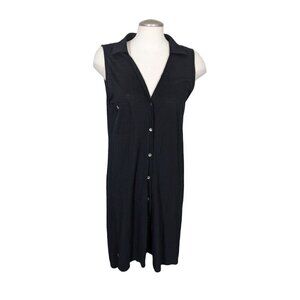 Womens XL Shirt Dress Black Sleeveless Knee Length Pima Cotton Blend Lilla P